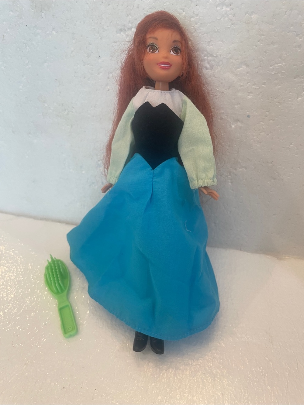 Vintage Disney Redhead Princess Doll beauty and the beast Belle dress brush OOAK